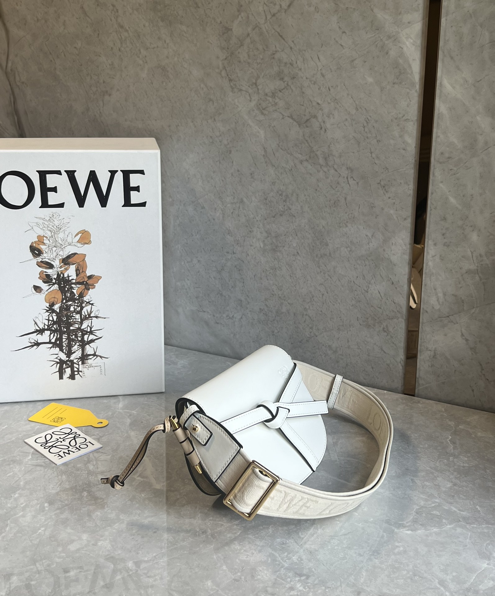 Loewe Mini Gate Dual Bag in Soft Calfskin and Jacquard Soft White/Paper Craft